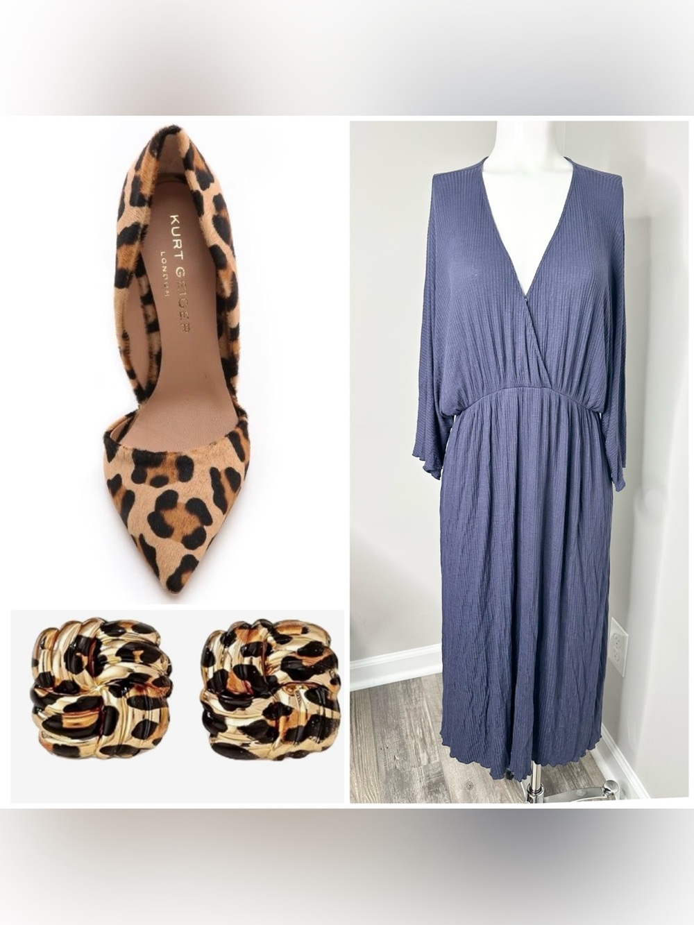 Suzanne Betro  Blue V-Neck midi Dress- medium